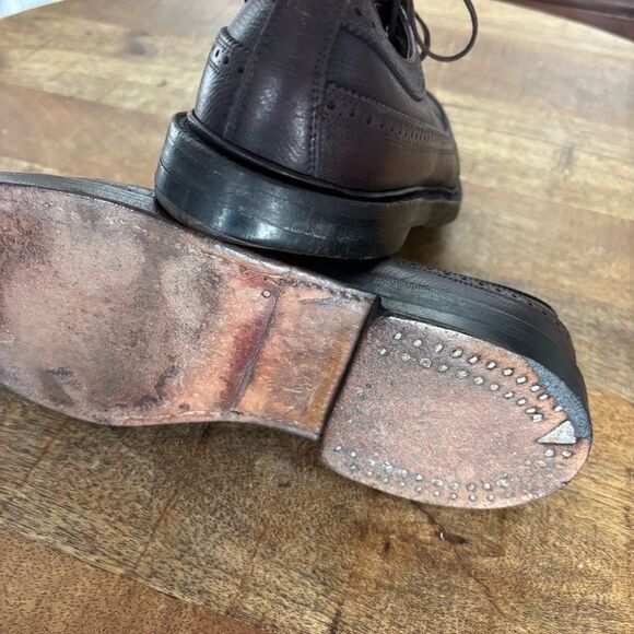 Vintage Florsheim Imperial Burgundy V Cleat heavy punched wing tip oxfords 8.5 C - Picture 5 of 9